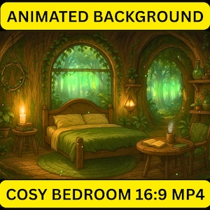 Animated VTuber Background: Cosy Bedroom Magical Night (MP4 Download)