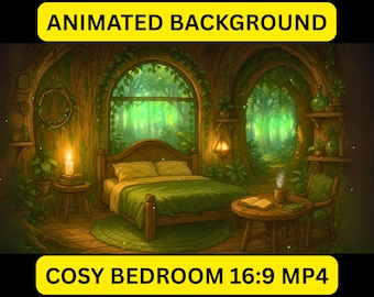 Animated VTuber Background: Cosy Bedroom Magical Night (MP4 Download)