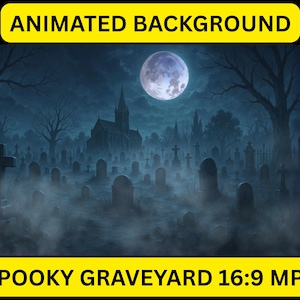 Animated Halloween Graveyard VTuber Background: Spooky Stream Overlay (MP4 Download)