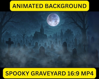 Animated Halloween Graveyard VTuber Background: Spooky Stream Overlay (MP4 Download)