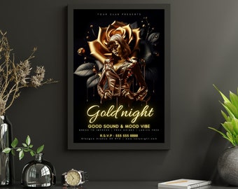 Gold Night Party Canva Template: Editable Club Night Poster Template - Instant Digital Download