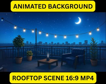 Animated VTuber Background: Rooftop Terrace at Dusk - Looping Stream Overlay (MP4 Download)