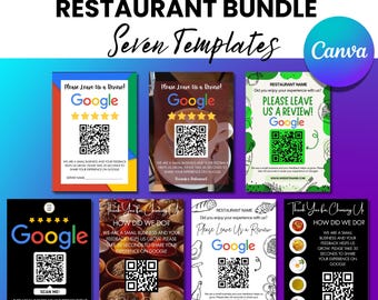Restaurant Google Review Request Templates | 7 Canva Templates for Cafes & Food Businesses | Customer Feedback Marketing