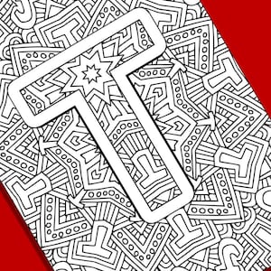 Alphabet Adult Coloring Pages - Instant Download - Letter T