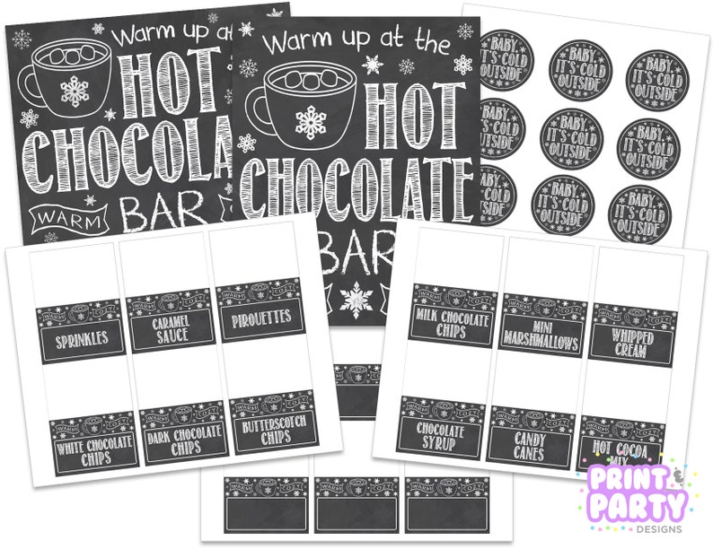 Printable Hot Chocolate Bar Kit, Office Holiday Party, Hot Cocoa Bar, Warm Up at the Hot Chocolate Bar, Winter Wedding, Instant Download image 2