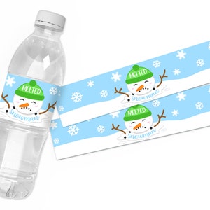 Printable Christmas Melted Snowman Water Bottle Labels, Christmas Party Supplies, Holiday Snowman Bottle Wrappers, Instant Download