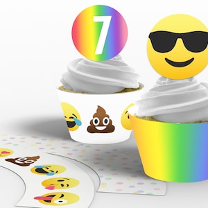 Printable Emoji Cupcake Toppers & Wrappers, Emoji Birthday Party, Teen Emoji Party, Emoji Party Favors, Edit Yourself, Instant Download