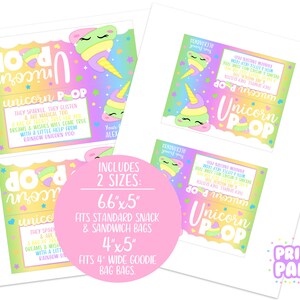 Printable Unicorn Poop Treat Bag Toppers, Girl's Birthday Party Favor ...