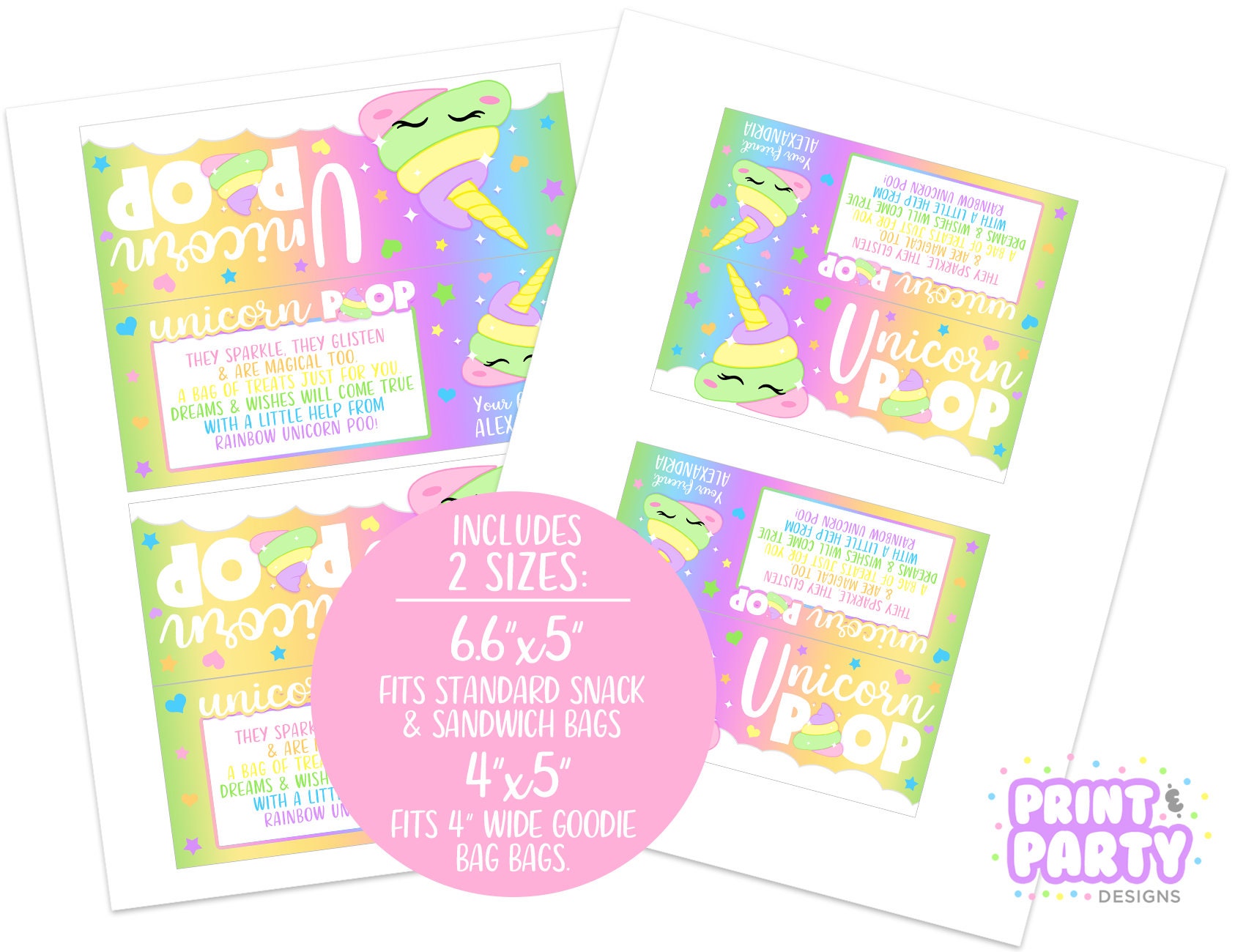 Printable Unicorn Poop Treat Bag Toppers Girl's Birthday - Etsy Canada