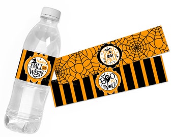 Étiquettes imprimables de bouteille d'eau d'Halloween, fournitures de partie d'Halloween, enveloppements de bouteille d'eau d'Halloween, truc ou festin, boisson de mangez et soyez effrayant