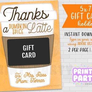 Stampabile grazie a un portacarte regalo Latte Pumpkin Spice, portacarte regalo Starbucks, regalo insegnante autunno Halloween, download istantaneo