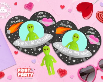 Printable Alien You're Out of this World Valentine's Day Cards, Outer Space Valentine, Valentine's Day Classroom Gift, Instant Download