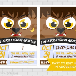 Printable Werewolf Halloween Party Invitations, 5x7 Halloween Monster Invitations, Edit Yourself, Instant Download image 2