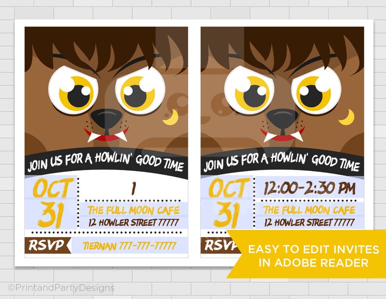 Printable Werewolf Halloween Party Invitations, 5x7 Halloween Monster Invitations, Edit Yourself, Instant Download image 2