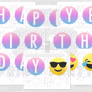 Printable Pastel Emoji Happy Birthday Banner, Emoji Birthday Party ...
