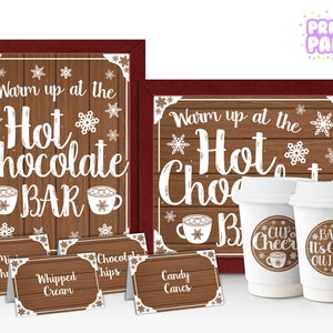 Printable Country Chic Wood Hot Chocolate Bar Kit, Office Holiday Party, Hot Cocoa Bar, Warm Up at the Hot Chocolate Bar, Instant Download