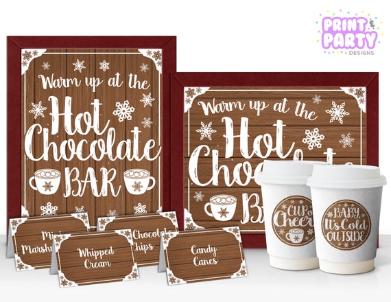 Instant Download Winter Hot Chocolate Bar Kit, Printable Rustic