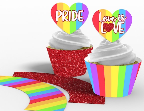 Printable Rainbow Gay Pride Cupcake Toppers & Wrappers, Love is Love Cupcake Toppers, LGBTQ+ Party Supplies, Happy Pride, Instant Download Il_570xn