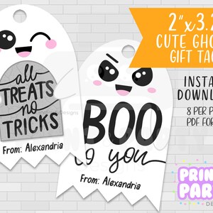 Printable Cute Ghost Halloween Party Favor Gift Tags, Halloween Party Supplies, Kids Halloween Treat Bags, Hey Boo, Instant Download,