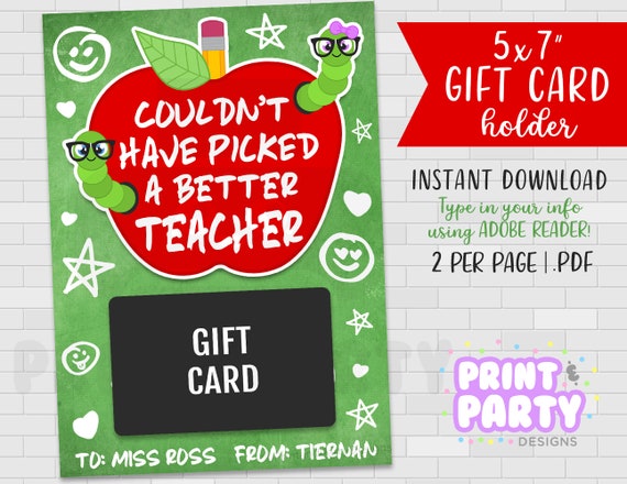 5"x7" Printable Teacher Apple Gift Card Holder, Teacher Appreciation Week Card, End of Year Teacher Gift, Instant Download Il_570xn