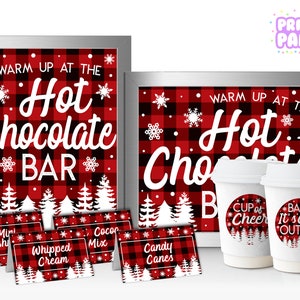 Printable Buffalo Plaid, Hot Chocolate Bar Kit, Office Holiday Party, Hot Cocoa Bar, Warm Up at the Hot Chocolate Bar, Instant Download