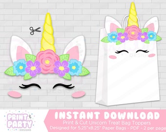 Printable Unicorn Party Favor Bags, Rainbow Unicorn Party, Unicorn Goodie Bags, Unicorn Candy Bags, Unicorn Loot Bags, Instant Download