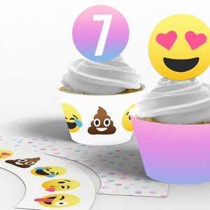 Printable Emoji Cupcake Toppers & Wrappers, Emoji Birthday Party, Teen Emoji Party, Emoji Party Favors, Edit Yourself, Instant Download