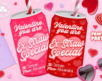 Printable Soda Pop Can You Are Ex-Straw Special Valentine's Day Cards, Straw Valentine, Valentine's Day Classroom Gift, Instant Download