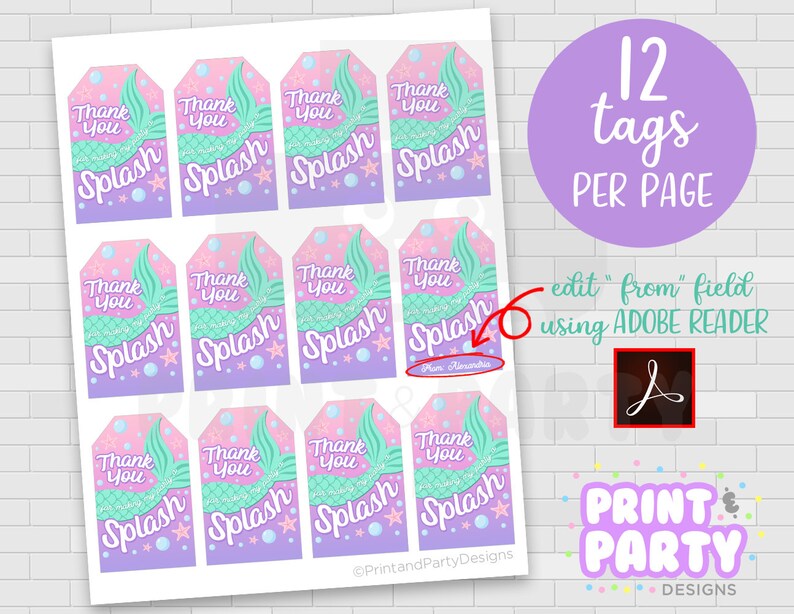 printable mermaid tail birthday party favor gift tags mermaid etsy