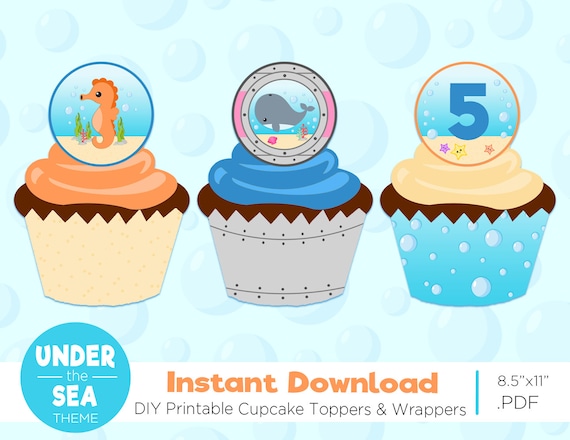 Cupcake Toppers Wrappers Under The Sea Theme Edit And Print