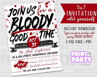 5x7 Printable Blood Splatter Halloween Party Invitation, Join Us for a Bloody Good Time, Vampire Halloween Party, Edit Yourself