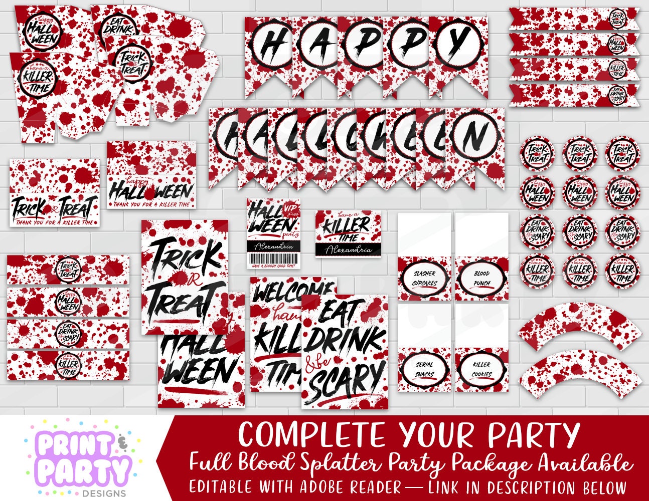 Printable Blood Splatter Halloween Water Bottle Labels, Halloween Party ...