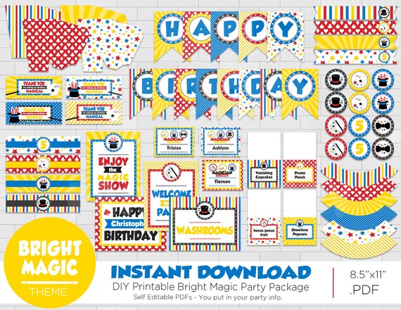 Magic Birthday Party Package - Magician Party - Magic Birthday Party - Edit and Print Yourself - Instant Download - Adobe Reader Il_570xn