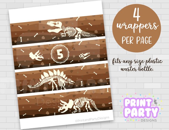 Imprimer Dinosaure Fossile Bouteille Deau Etiquettes Etsy
