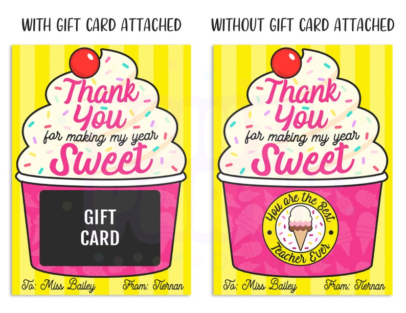 5x7 Ice Cream Teacher Gift Card Holder Teacher