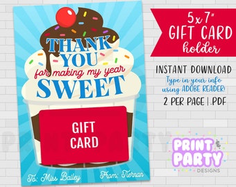 Titular de la tarjeta de regalo del maestro de helados de 5x7, tarjeta de agradecimiento del maestro, titular de la tarjeta de regalo de Dairy Queen, regalo del maestro de fin de año, descarga instantánea