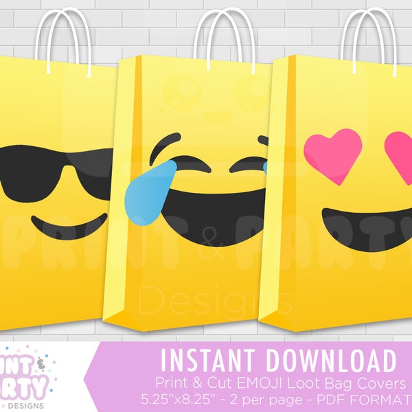 Printable Emoji Faces Party Favor Bag Covers, Emoji Faces Birthday Party Favors, Emoji Faces Loot Bags, Gift Bags, Instant Download