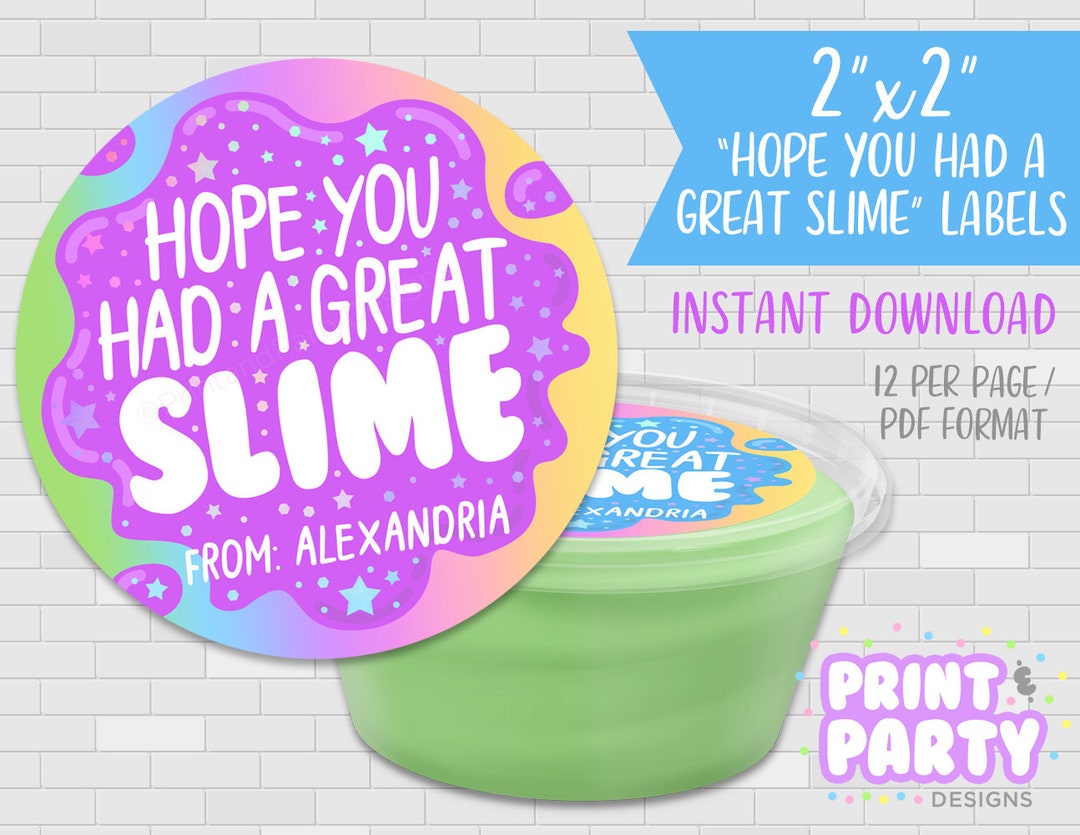 Printable Rainbow Slime Container Labels, Slime Party Favor Tags, Slime