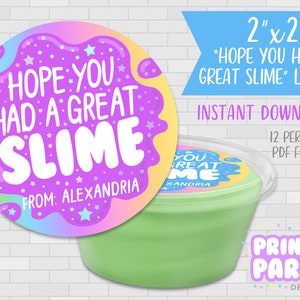 Printable Rainbow Slime Container Labels, Slime Party Favor Tags, Slime Party Craft, Slime Birthday Party Ideas, Instant Download