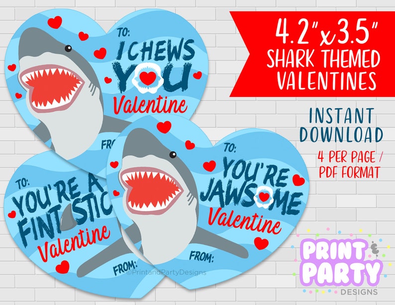 Printable Heart Shaped Shark Valentines, Boys Valentines Day Cards, You ...