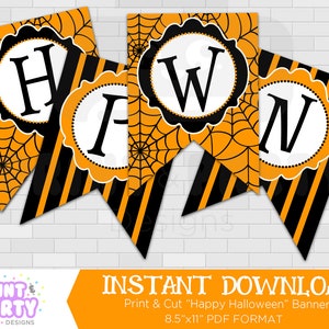 Printable Black and Orange Happy Halloween Banner, Halloween Party Decorations, Halloween PartySupplies, Halloween Bunting, Instant Download