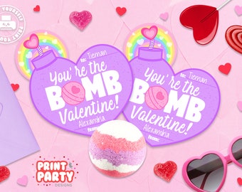 Printable You're the Bomb Valentine's Day Card, Bath Bomb Valentine, You're the Bomb Gift Tags, Valentine Classroom Gift, Instant Download