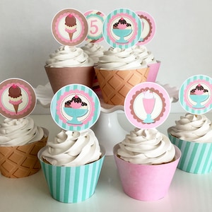 Cupcake Toppers & Wrappers - Ice Cream Shoppe Party - Edit Yourself - Ice Cream Party - Ice Cream Social - Instant Download