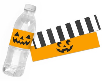 Printable Jack O Lantern Halloween Water Bottle Labels, Halloween Party Supplies, Pumpkin Water Bottle Wraps, Instant Download