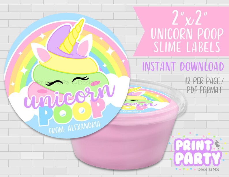 Printable Unicorn Poop Slime Container Labels Unicorn Party - Etsy