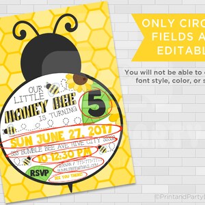 Printable Bumble Bee Birthday Party Invitations, Summer Honey Bee Party ...