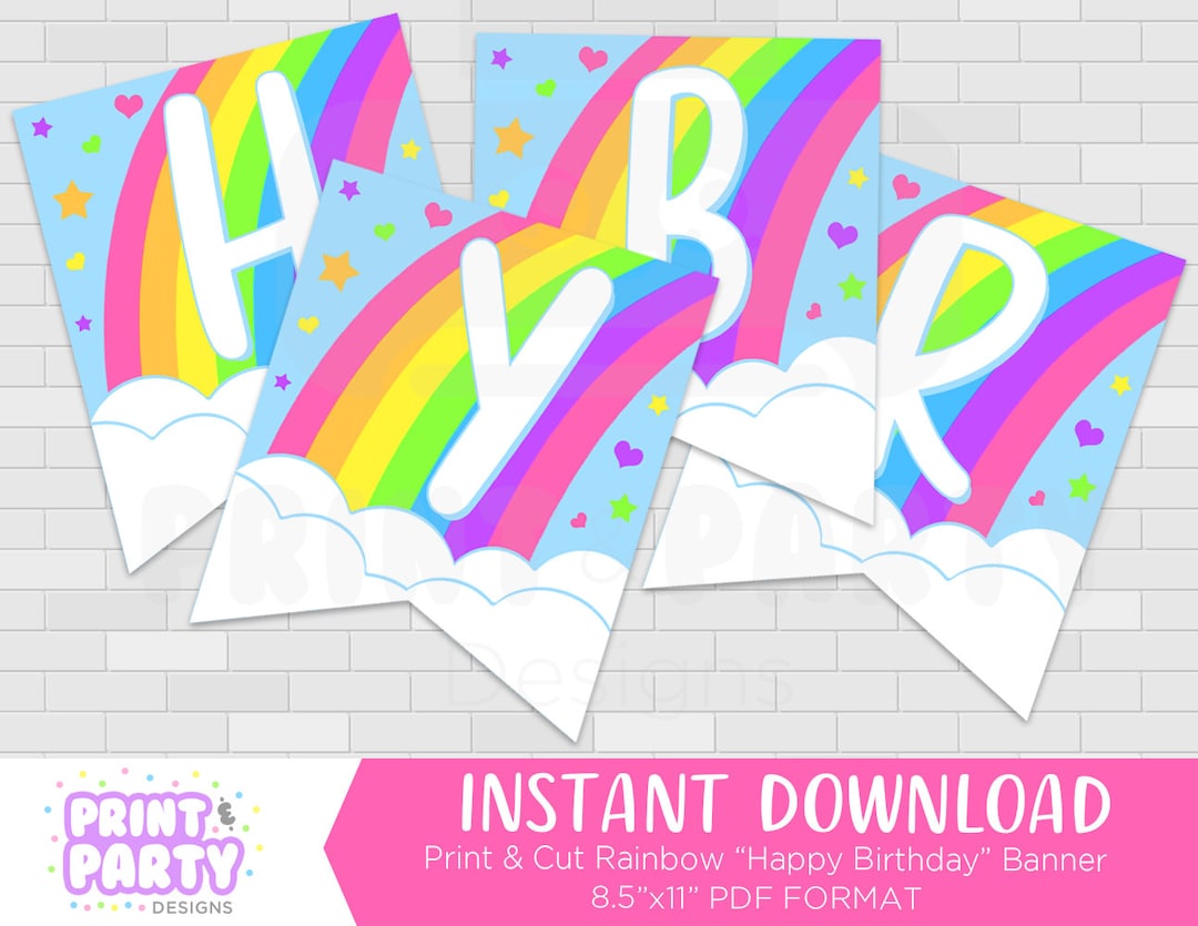 Printable Rainbow Happy Birthday Party Banner, Rainbow Birthday Party Decorations, Rainbow Party ...
