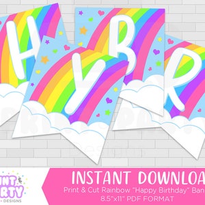 Printable Rainbow Happy Birthday Party Banner, Rainbow Birthday Party Decorations, Rainbow Party Supplies, Rainbow Bunting, Instant Download