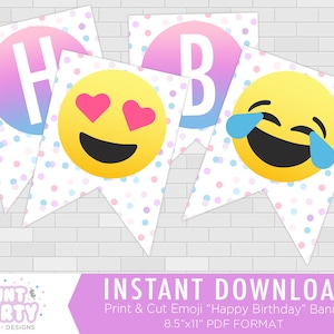 Printable Pastel Emoji Happy Birthday Banner, Emoji Birthday Party ...