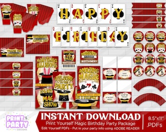 Printable Magic Show Birthday Party Decorations, Magician Birthday Party Supplies Decorations, Magic Party, Edit Yourself. Instant Download